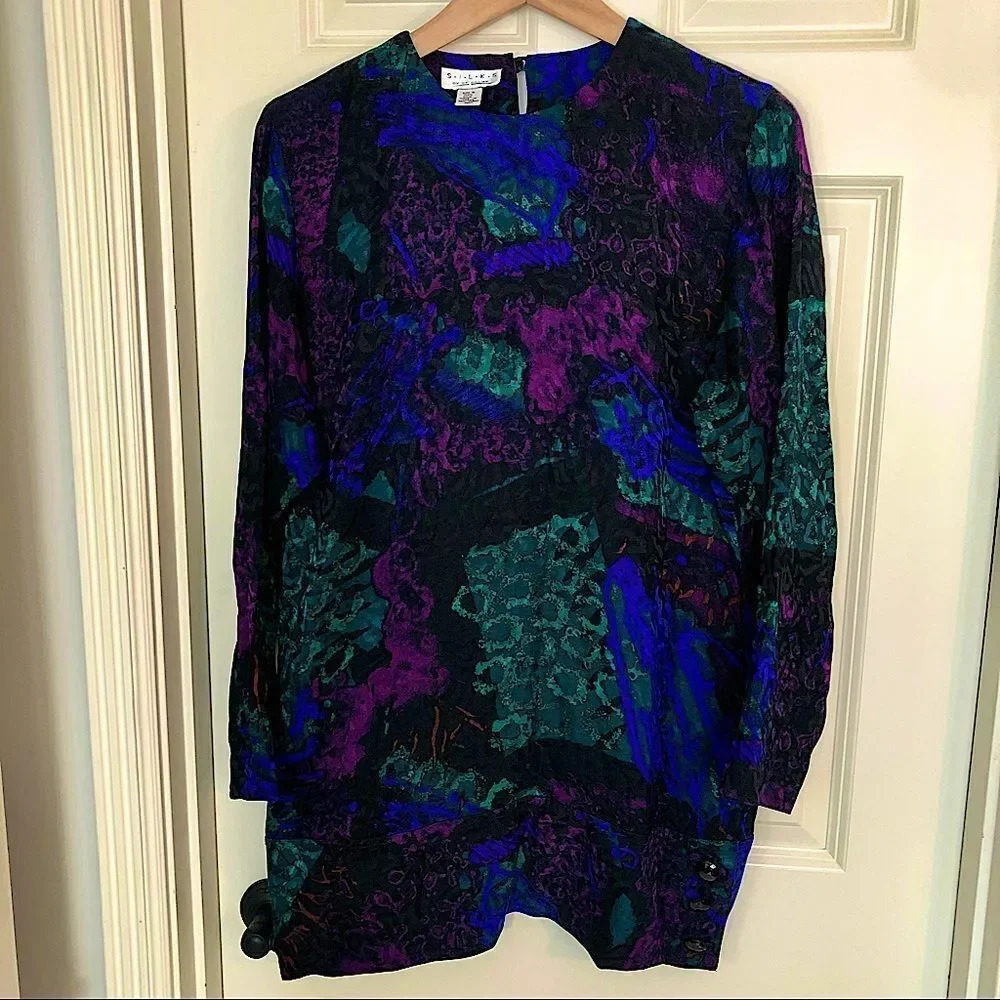 𝅺S•I•L•K•S  by St. Gillian 100% silk vintage MCM Art Deco oversized blouse‎  6